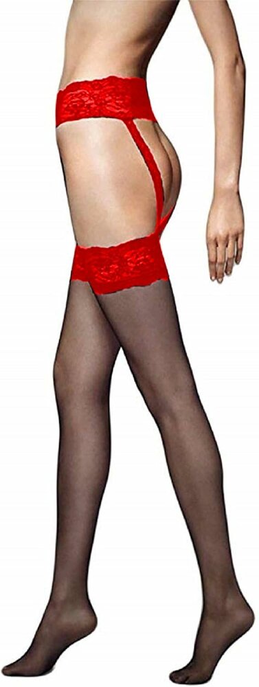 Jarretel Panty, Kleur Zwart met Rode Boord en  Jarretels